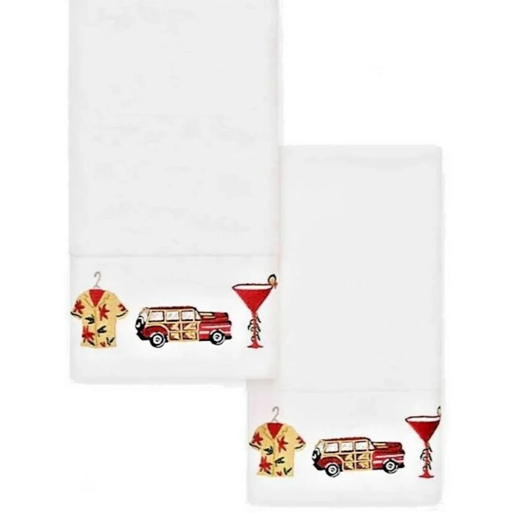 Tommy Bahama Happy Hula Days Hand Towels Set of 2 Embroidered Tropical Christmas